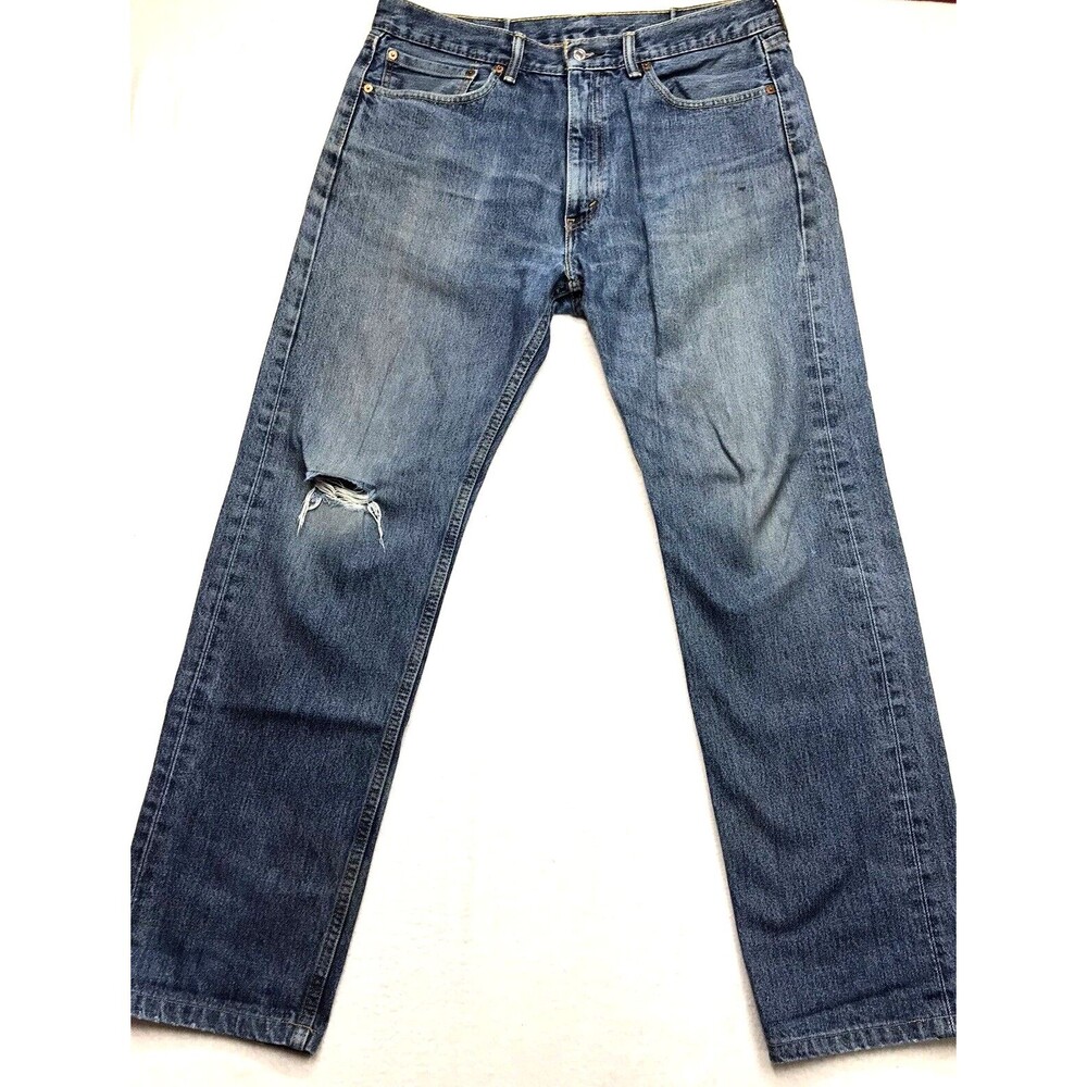LEVIS 505 Jean Men36x34 (36x32) Regular Fit Straight Distressed Worker Pants